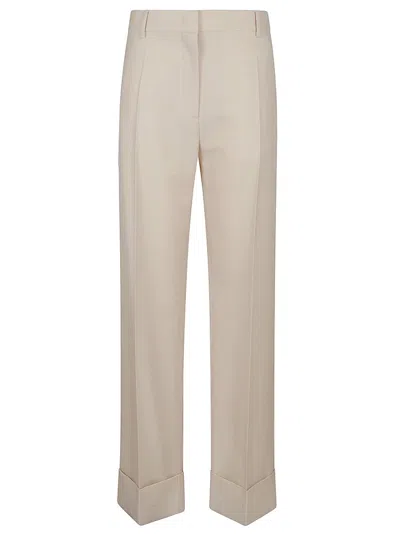 Valentino Tailored Wool Trousers Turn-up Hems In Beige
