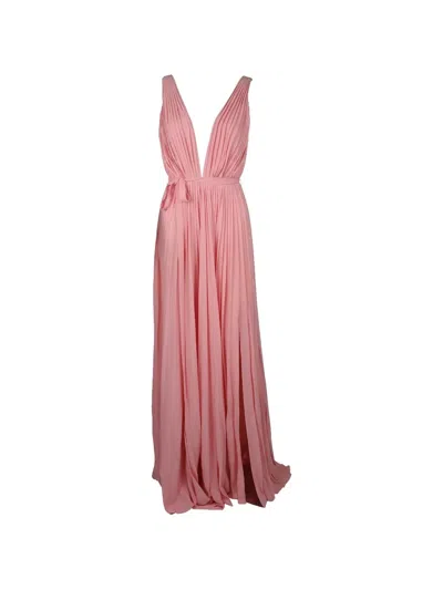 Valentino Pleated Belted Dress In Pink