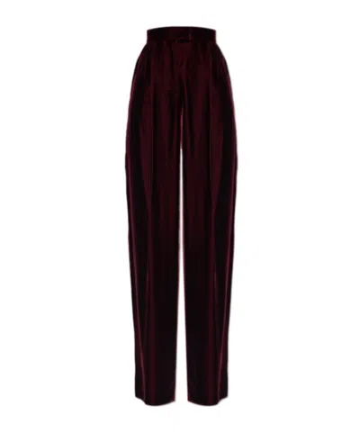 Valentino Pleated Velvet Wide-leg Pants In Burgundy