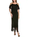Valentino Pleated Cold-shoulder Silk-blend Maxi Dress In Black