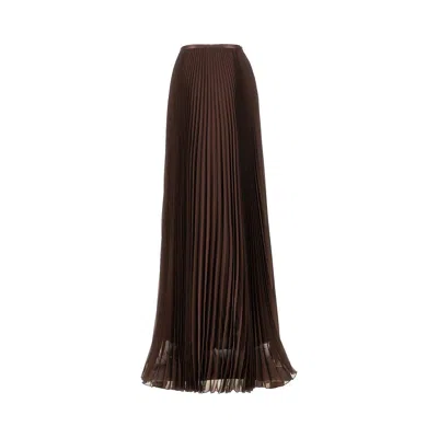 Valentino Pleated Crepe De Chine Maxi Skirt In Brown