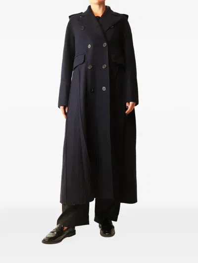 Pre-owned Valentino Pleated Double-breasted Coat In Blue
