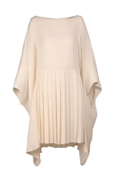 Valentino Pleated Asymmetric Dress In Neutral