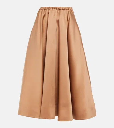 Valentino Pleated Duchesse Midi Skirt In Sand