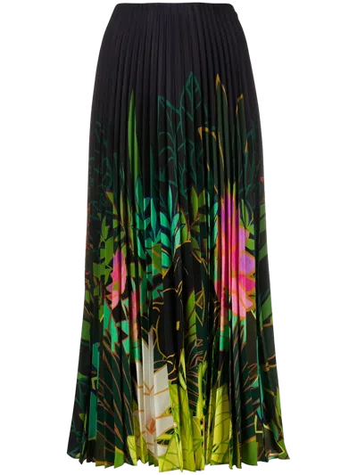 Valentino Pleated Floral-print Skirt In Black