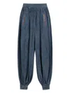 Valentino Tasseled Embroidered Chambray Tapered Pants In 蓝色