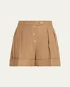 Valentino Tailored Shorts Linen Blend Pleated Design In Brown