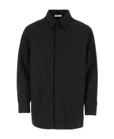 Valentino Pleated Long-sleeve Shirt In Black