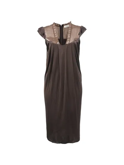 Pre-owned Valentino Pleated Midi Dress In Brown