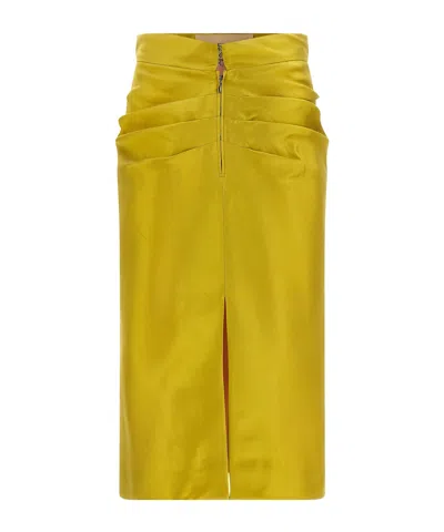 Valentino Pleated Midi Skirt In Yellow