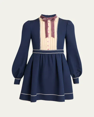 Valentino Pleated Pintuck Bow-front Mini Dress In Blue