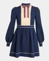 Valentino Pleated Pintuck Bow-front Mini Dress In Blue