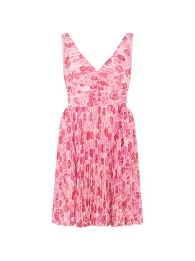 Valentino Pleated Print Dress In Pink