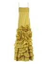 Valentino Pleated Rose-embellished Midi Dress In Yellow
