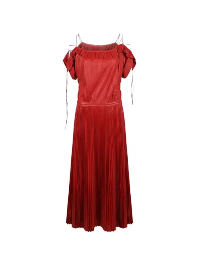 Valentino Pleated Ruffled Skirt In Red