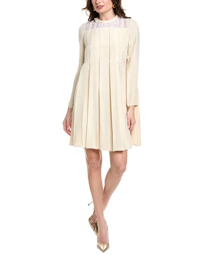 Valentino Pleated Shift Dress In Beige