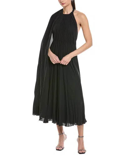 Valentino Pleated Silk Midi Dress In Black