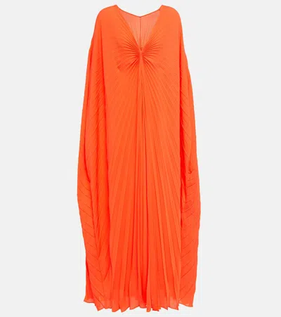 Valentino Pleated Silk Midi Dress In Orange