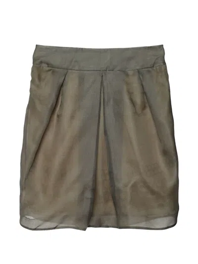 Pre-owned Valentino Pleated Silk Mini Skirt In Gray