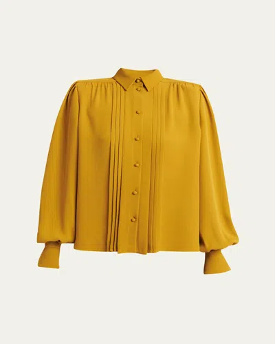 Valentino Pleated Silk Shirt In Gold