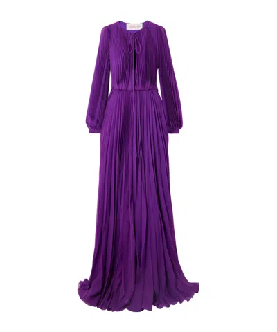 Valentino Pleated Silk-crepe Gown In Purple