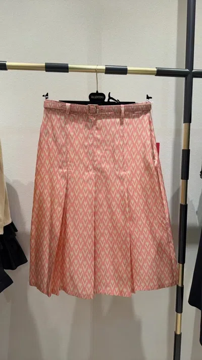 Valentino Pleated Skirt In Twill Toute La V In Brown