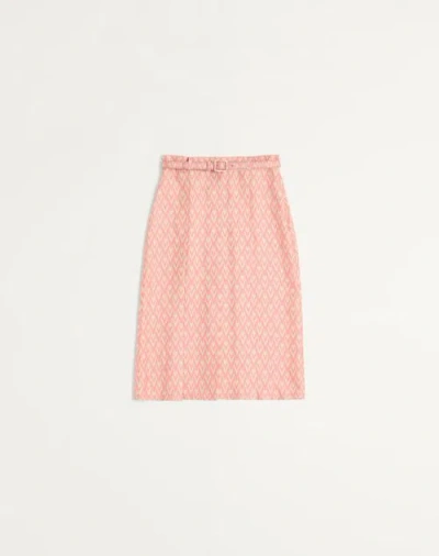 Valentino Jupe Plissée Toute La V En Sergé Femme Rose Blush/crème 50