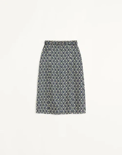 Valentino Pleated Skirt In Twill Toute La V Woman Night/cream 40 In Green