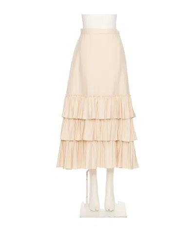 Valentino Shantung Ruffled Midi Skirt In Cream
