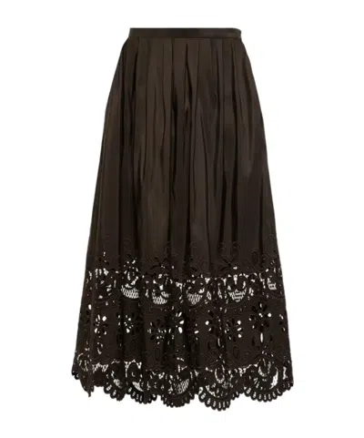 Valentino Broderie Anglaise Silk Midi Skirt In Black