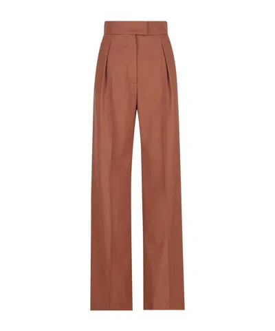 Valentino Pleated Straight Leg Pants In Brown