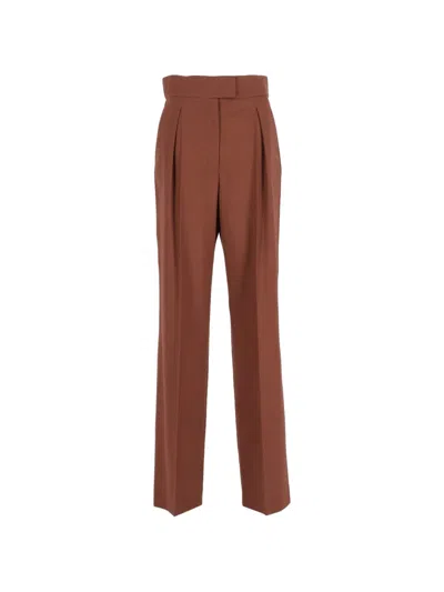 Valentino Garavani Functional Suiting Wool Trousers In Brown