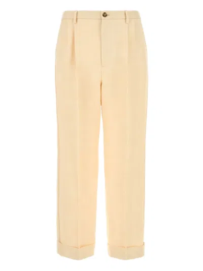 Valentino Pantalone In Misto Juta Crema Uomo In Yellow