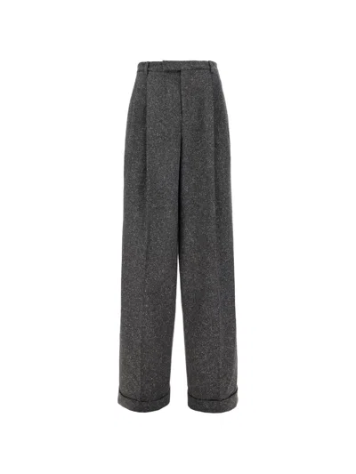 Valentino High Waist Wide Leg Textured Pants In Gray