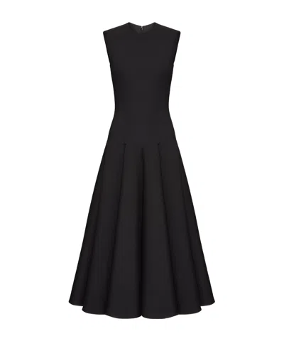 Valentino Pleated Virgin Wool Dress In Black