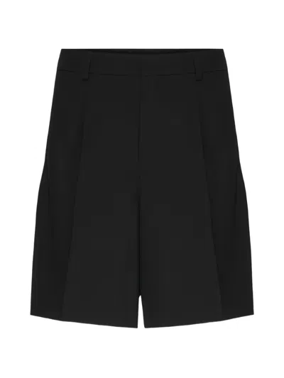 Valentino Pleated Wool-blend Shorts In Black