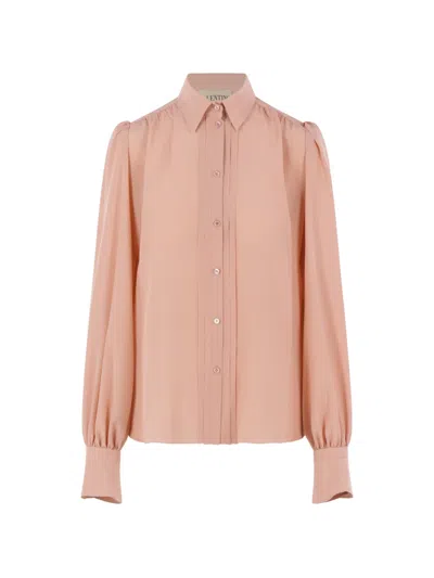 Valentino Pleated-bib Silk Shirt In Pink