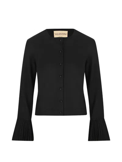 Valentino Pleated-cuff Buttoned Cardigan In Blue