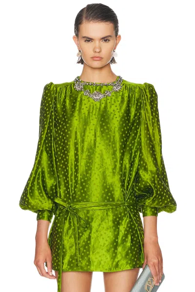 Valentino Garavani Avocado Polkadot Silkblend Jacquard Mini Dress In Green