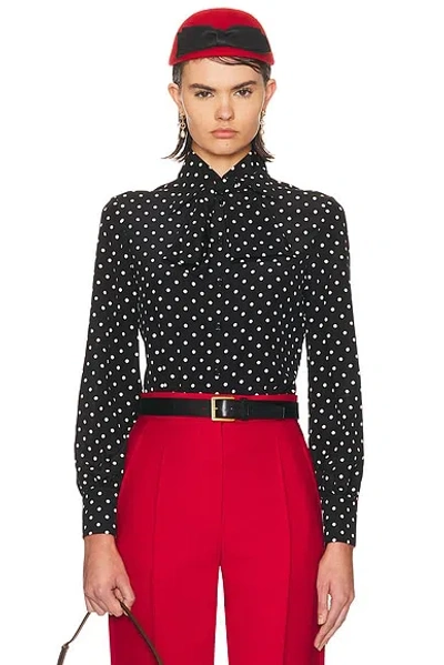 Valentino Tie-detailed Polka-dot Silk Crepe De Chine Shirt In Black