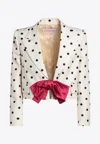 Valentino Bow-embellished Polka-dot Silk-shantung Jacket In Ivory