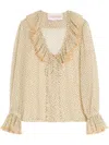 Valentino Silk Blouse With Ruffled Neckline And Polka Dot Pattern In Neutrals