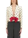 Valentino Bow-embellished Polka-dot Silk-shantung Jacket In White