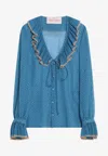 Valentino Garavani Light Georgette Shirt With Plusdepois Print In Blue
