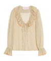 Valentino Lace-trimmed Ruffled Polka-dot Silk-chiffon Blouse In Nude