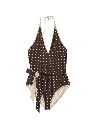 Valentino Plusdepois-motif Swimsuit In Brown