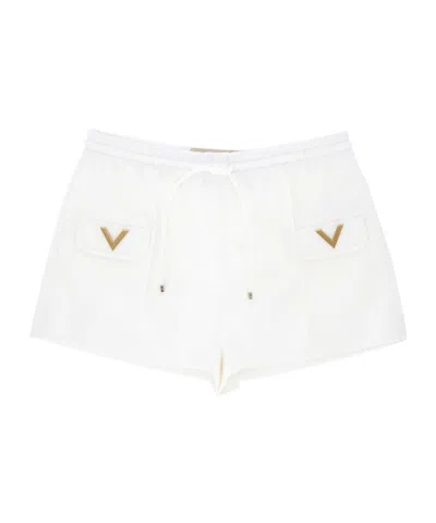 Valentino Embellished Stretch-jersey Shorts In White