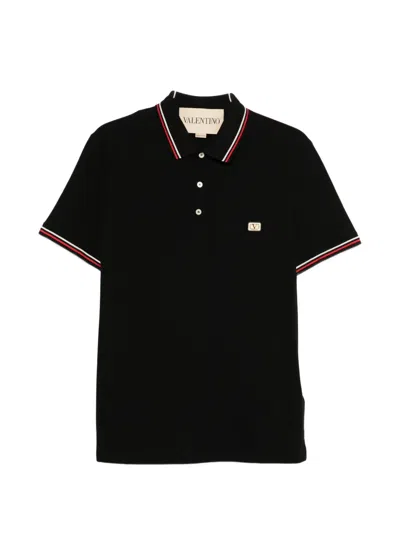 Valentino Cotton Polo Shirt Short Sleeves Pocket Ribbed In Black