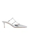 Valentino Silver Rockstud Wispy Calfskin 60mm Mules In White