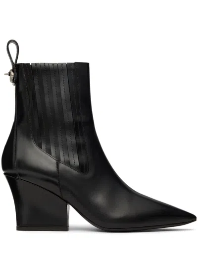 Valentino Garavani Black Leather Vlogo Lockette Ankle Boots